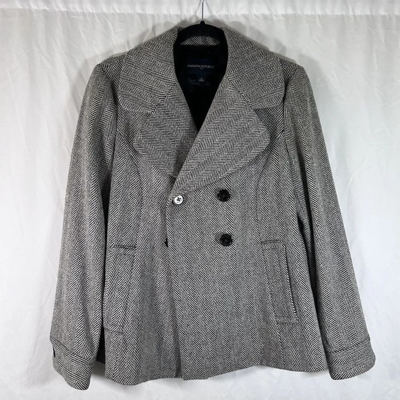 Banana Republic Jacket Women's Medium White Black Button Front Wool Blend - Picture 1 of 9